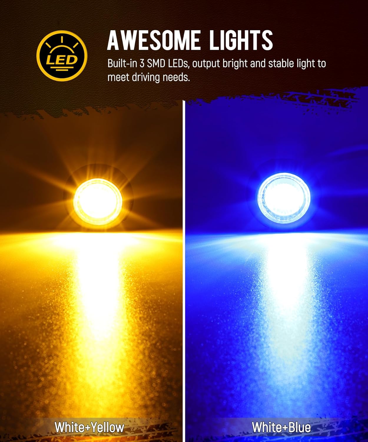 Partsam 20 unidades de luz LED redonda de doble color de 34 pulgadas, ámbarrojo a azul, luz auxiliar de luz lateral, indicadores de señal de giro