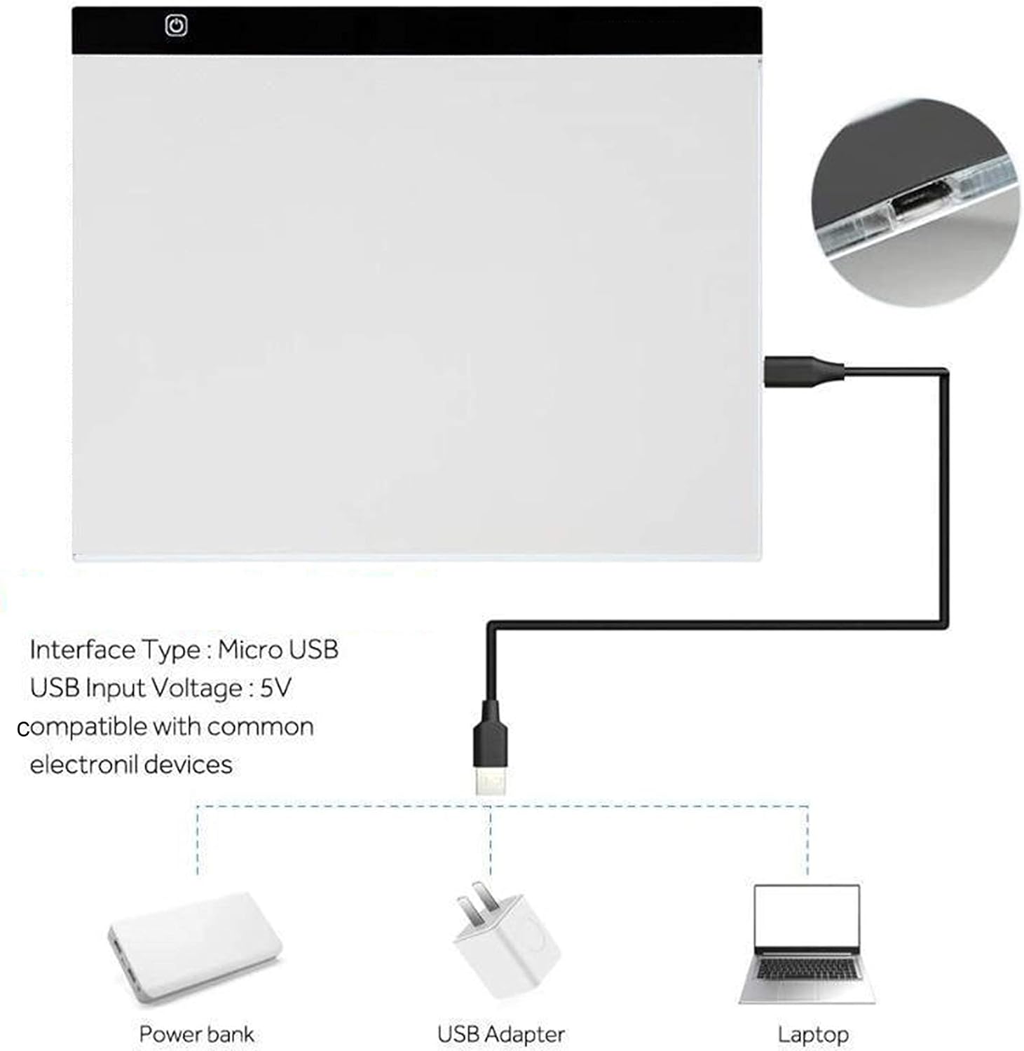 A3 – Caja de luz LED portátil ultrafina con 3 niveles de brillo, cable de alimentación USB, brillo regulable, almohadilla de luz de trazado para
