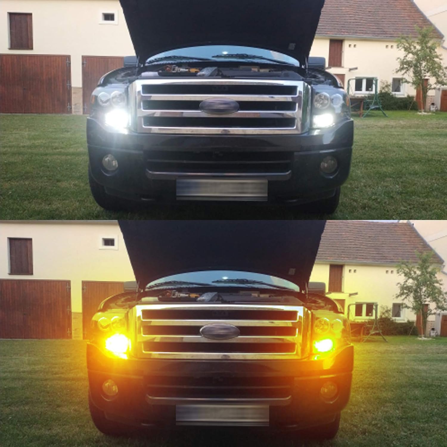 PHINLION Bombillas LED de doble color ámbar blanco superbrillante Switchback 7443 7443na 7444 7444na con proyector para luces de estacionamiento