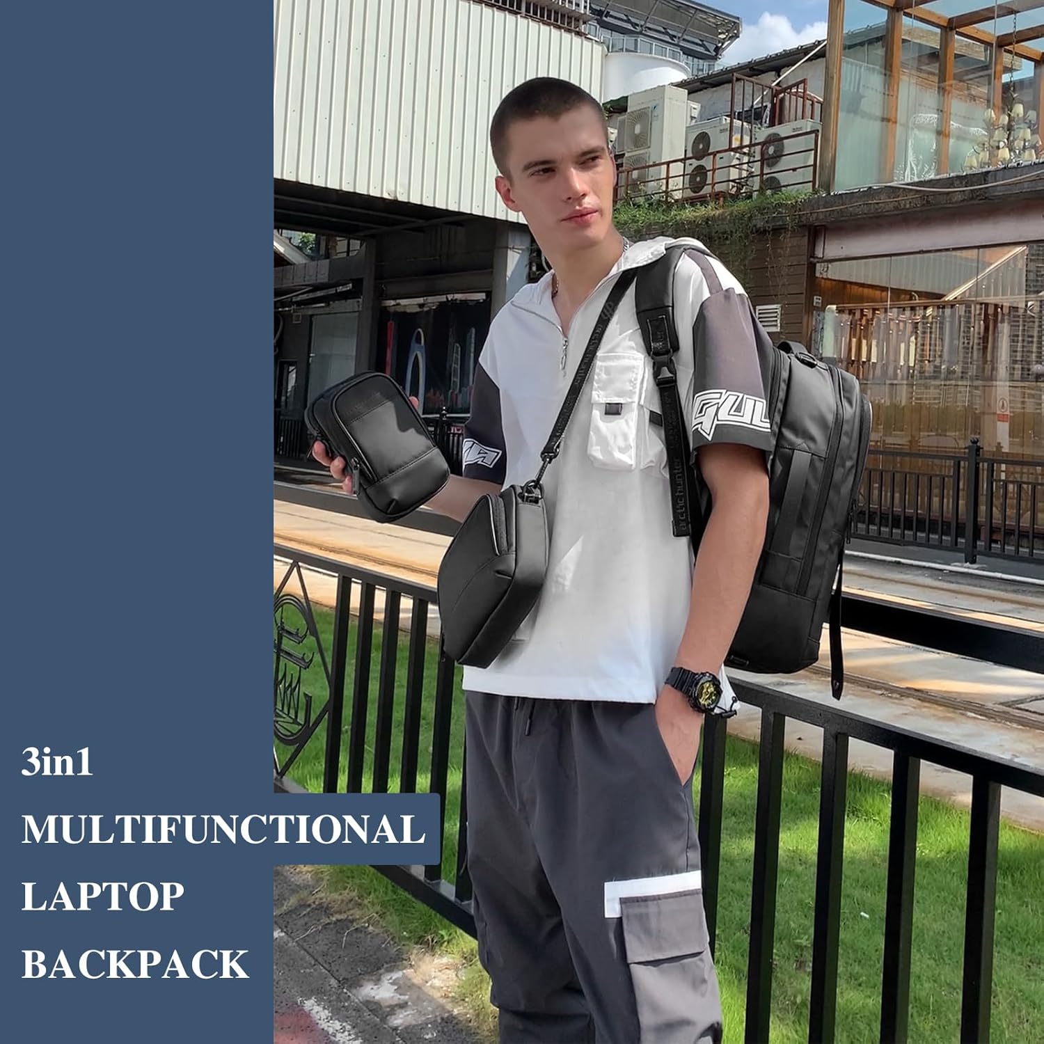UBORSE Smart Business Backpack 15.6 inch Laptop Backpack 3 in 1 Slim Travel Backpack for Airplanes with Detachable Crossbody Bag & Cell Phone Bag