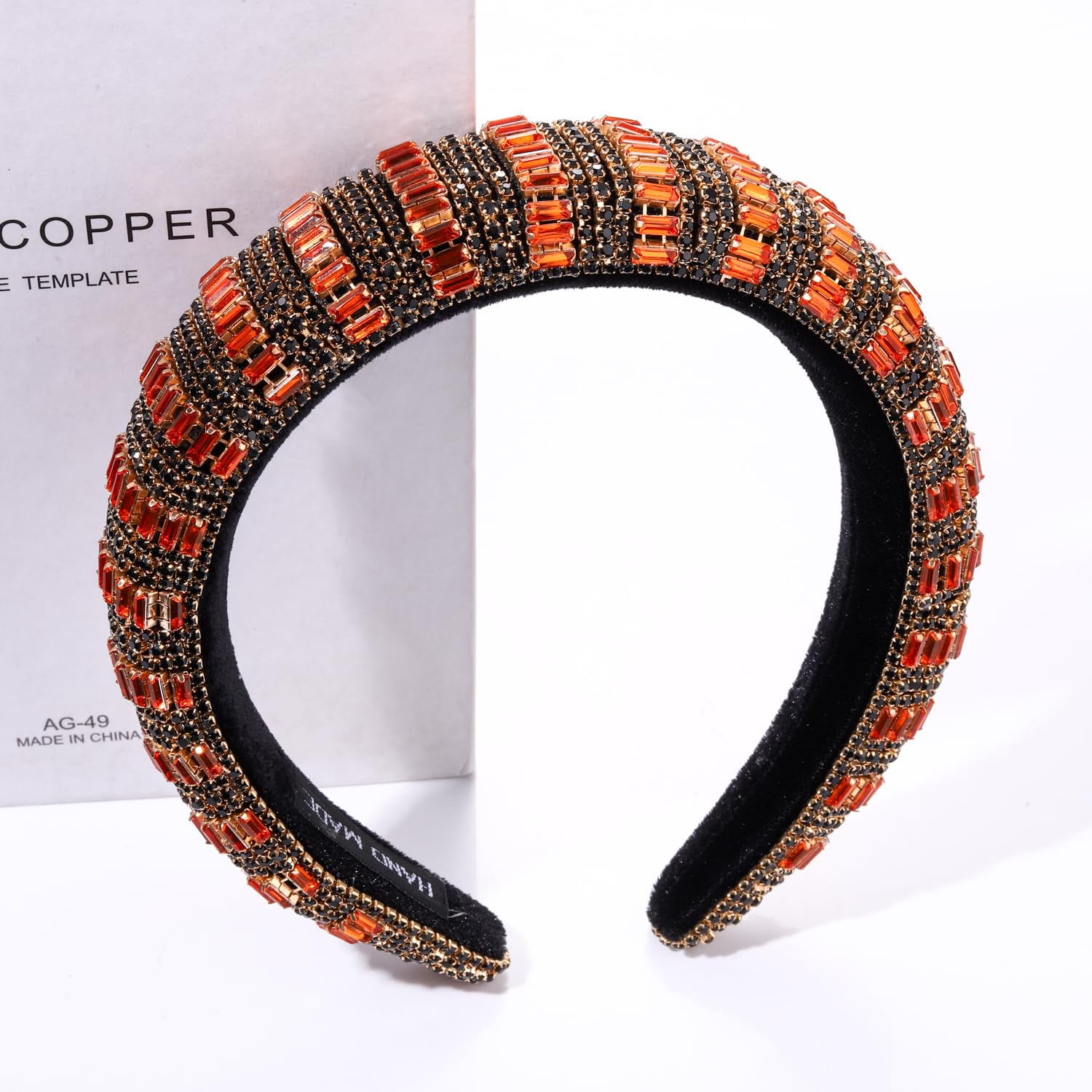 NVENF Diademas acolchadas con diamantes de imitación de cristal para mujer, diadema ancha de terciopelo biselado, accesorio para el cabello o