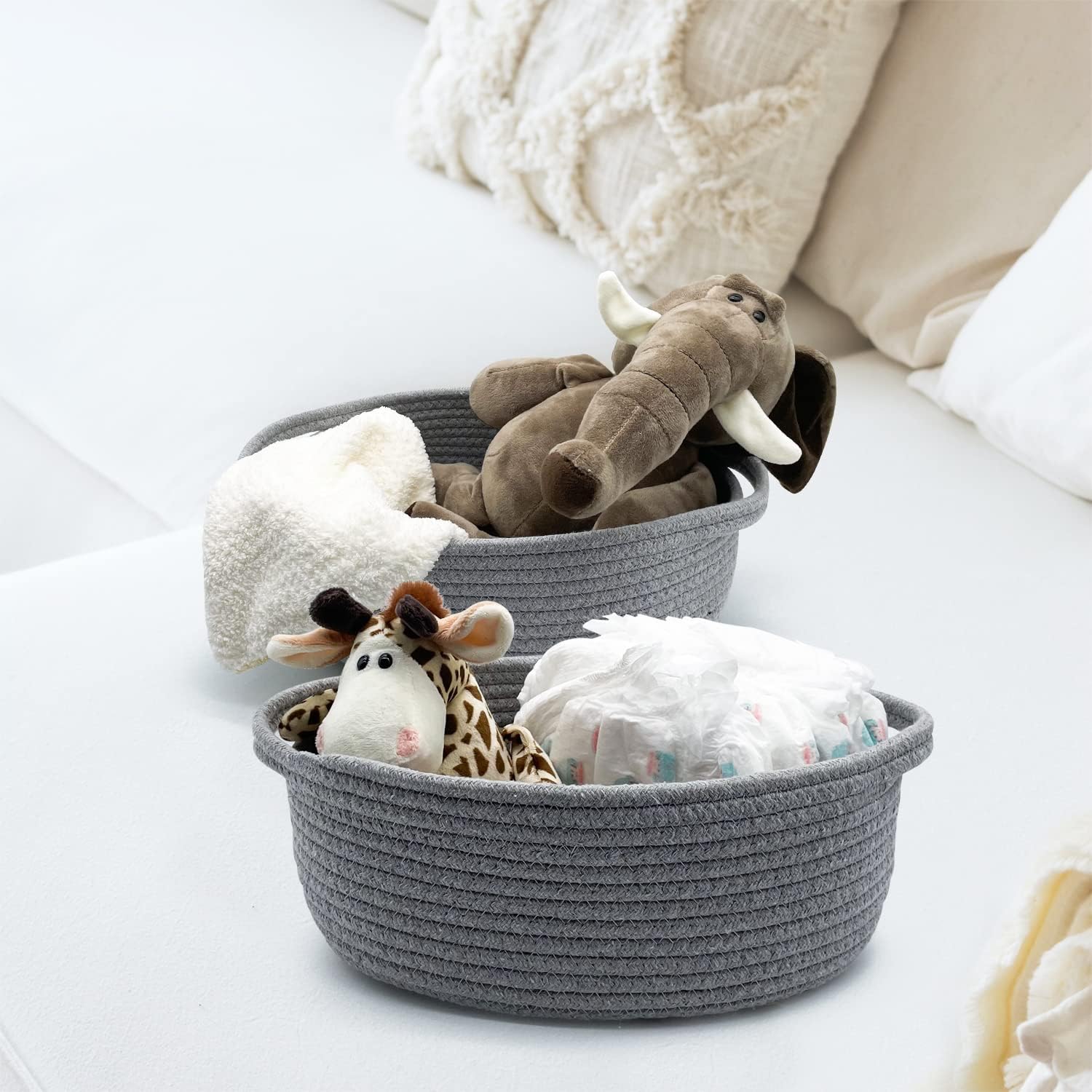Juego de 3 canastas organizadoras para estantes, armario, juguetes, cestas de almacenamiento de cuerda tejida para organizar, cesta decorativa