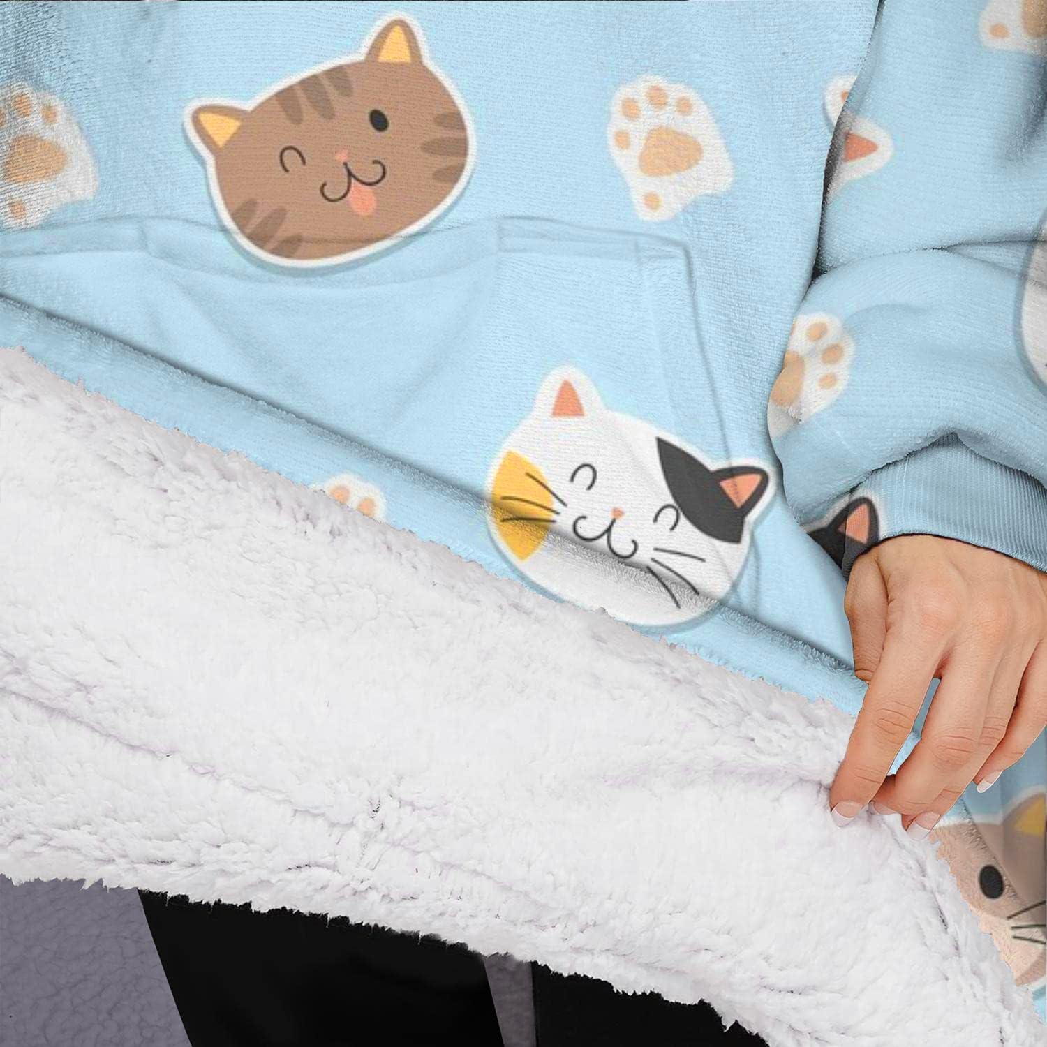 Manta de gran tamaño, manta Sherpa con capucha con súper bolsillos, suéter súper cálido y mullido para mujeres y hombres