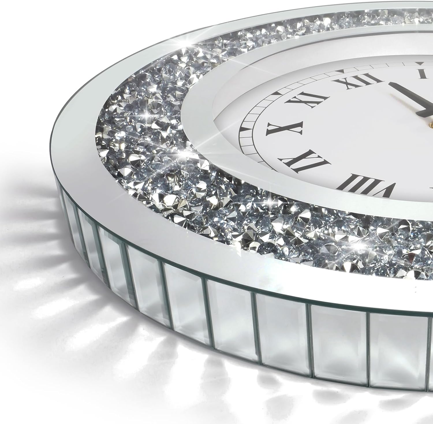 Reloj de pared grande con diamantes brillantes redondos plateados para decoración de pared (20 pulgadas)