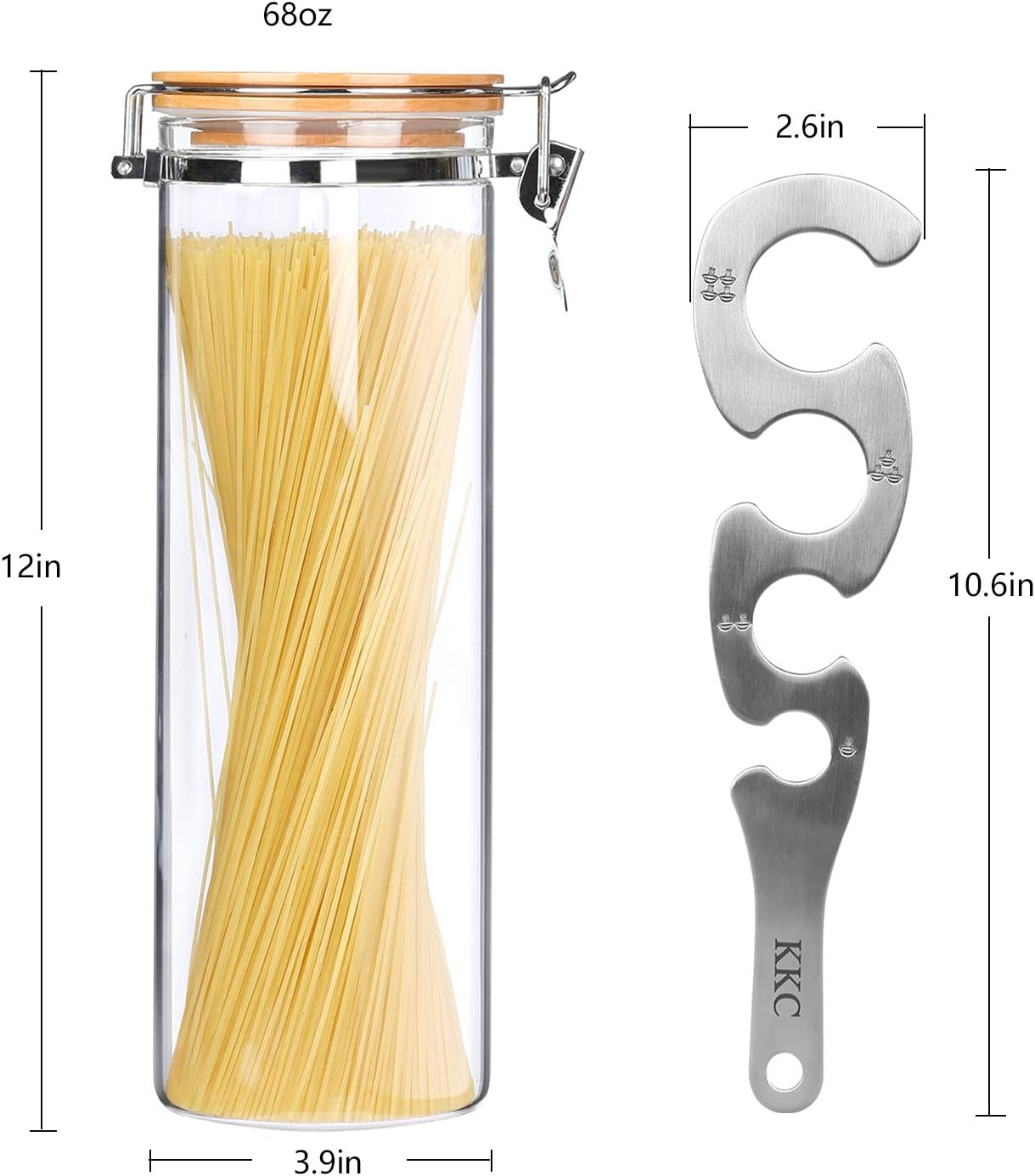 Tarros de vidrio de borosilicato transparente con abrazadera de bloqueo hermético, tapas de bambú para cocina, sin BPA
