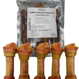 DOGCHEWZ Mantequilla de maní anudada sin cuero crudo para perros pequeños, golosinas masticables de 5 pulgadas (5 unidadesbolsa), sabor a pollo, sin DOGCHEWZ Mantequilla de maní anudada sin cuero crudo para perros pequeños, golosinas masticables de 5 pulgadas (5 unidadesbolsa), sabor a pollo, sin