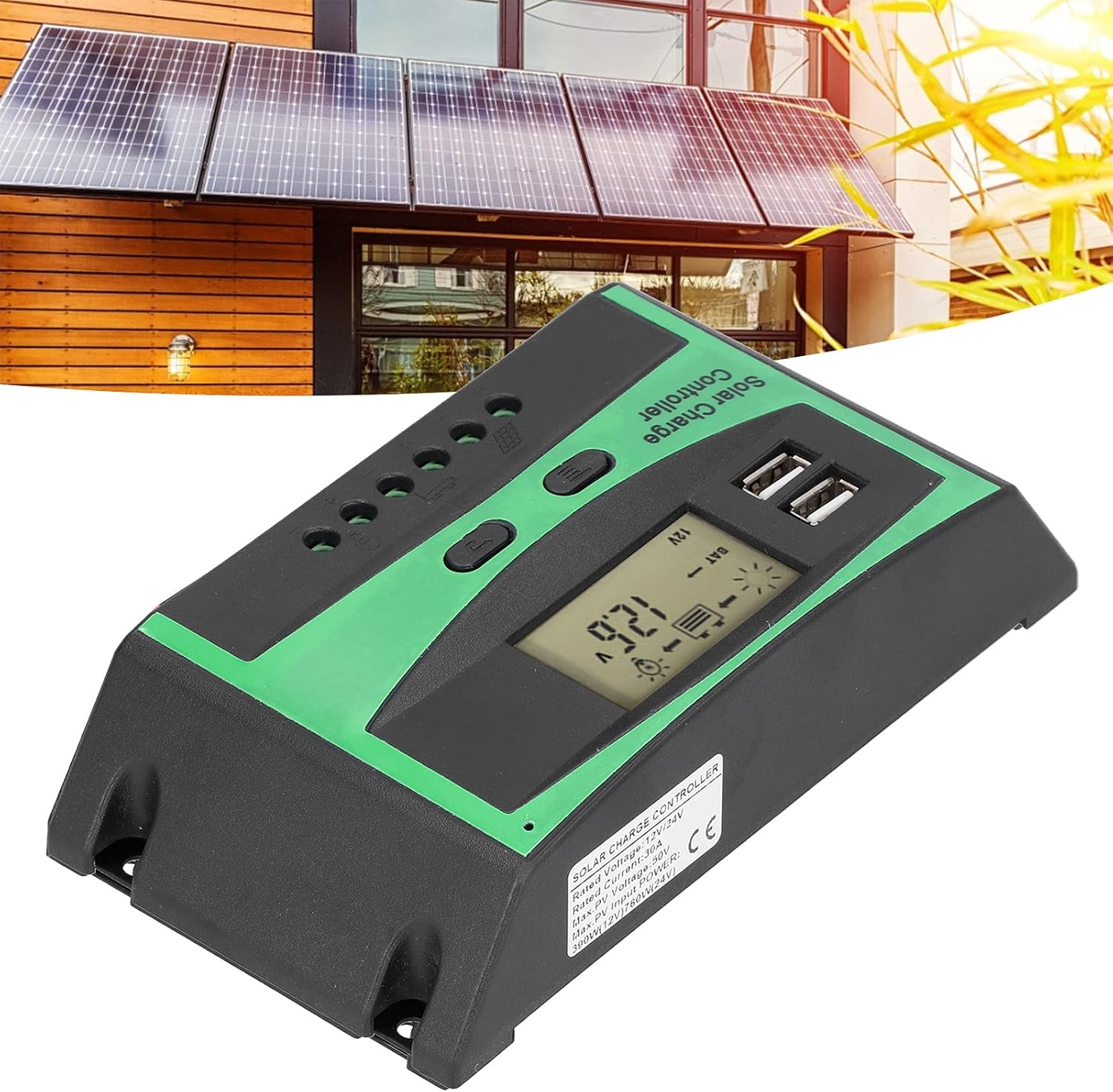 Controlador de carga solar de 30 amperios, controladores de carga para paneles solares, descarga fotovoltaica, regulador de control PWM,