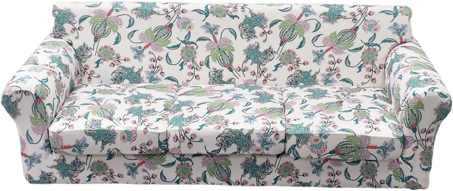 KRFOONN Funda de sofá de 4 piezas con estampado para sofás de 3 cojines, funda de sofá de alta elasticidad con 3 fundas de cojín de asiento