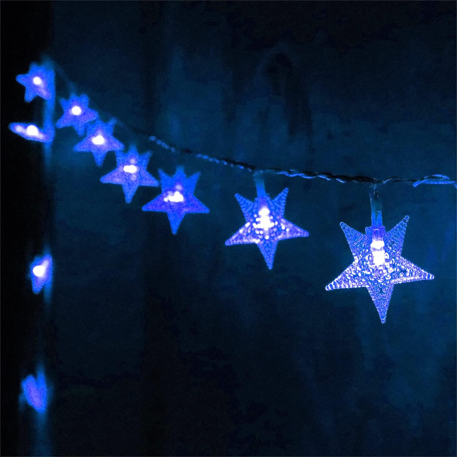 Guirnalda de luces de estrella de 15 pies, 30 luces LED, funciona con pilas, para interiores y exteriores, luces de Navidad parpadeantes, decoración
