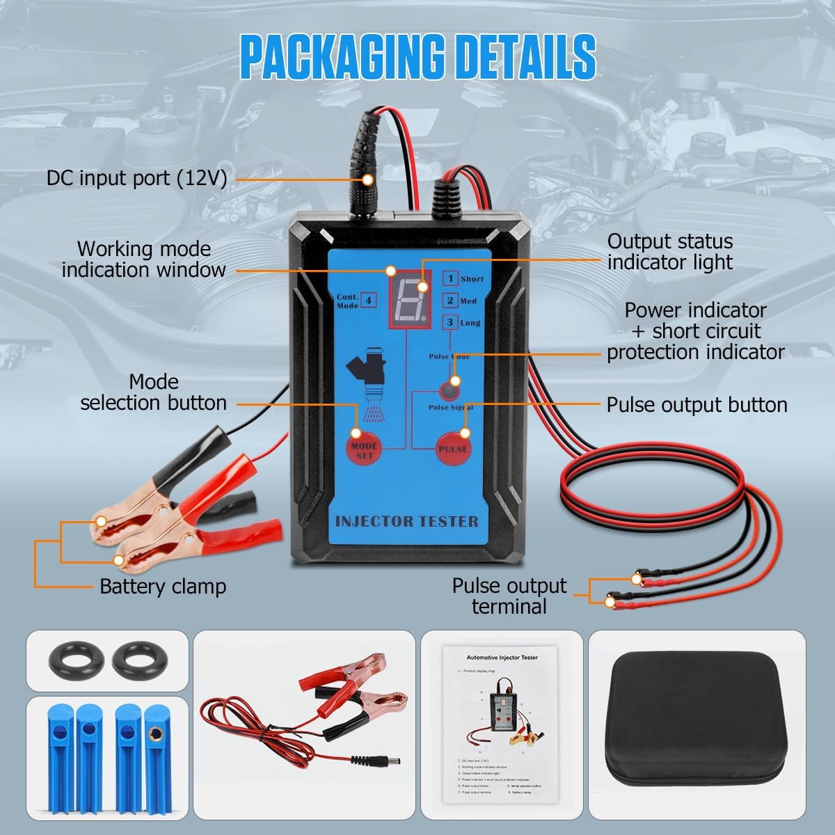 Kit de limpiador de inyector de combustible actualizado con 2 adaptadores universales y 2 limpiadores de descarga dedicados, 8 modos de pulso,