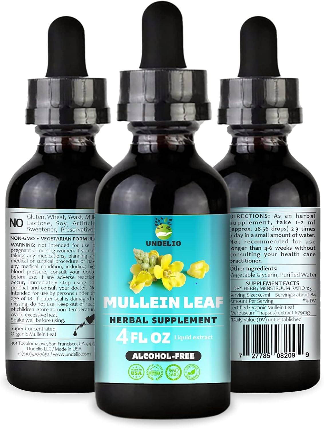 ‘s Extracto de hoja de gordolobo a base de hierbas, tintura orgánica y sin alcohol para apoyo respiratorio, pulmón, sueño y digestivo, sin OMG,