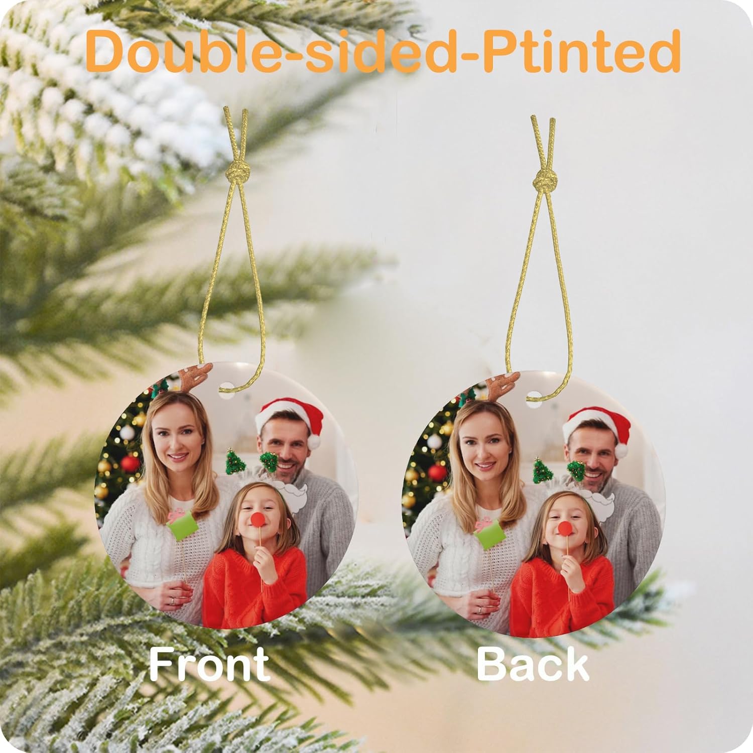 Adorno de Navidad con foto personalizada, añade texto de imagen, diseño de impresión de doble cara, colgante de cerámica personalizado, regalo de