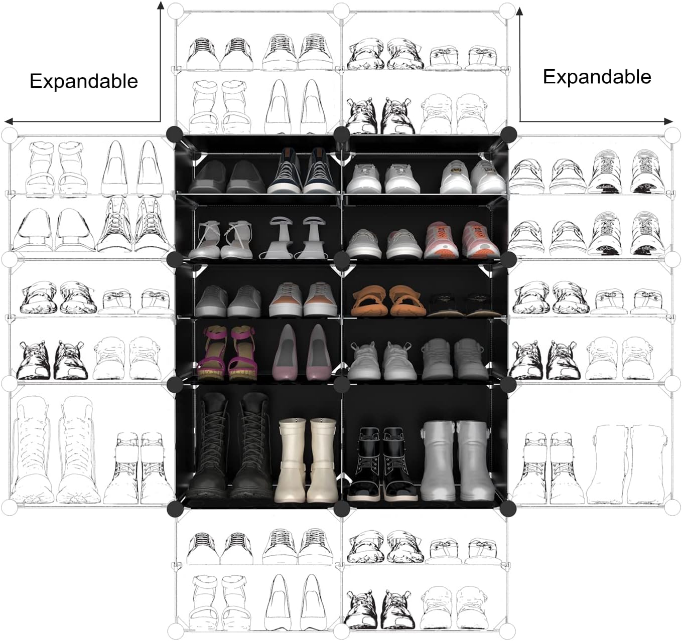 Zapatero organizador de 72 pares portátil de almacenamiento de zapatos, armario estrecho apilable, ahorrador de espacio para armario, entrada,