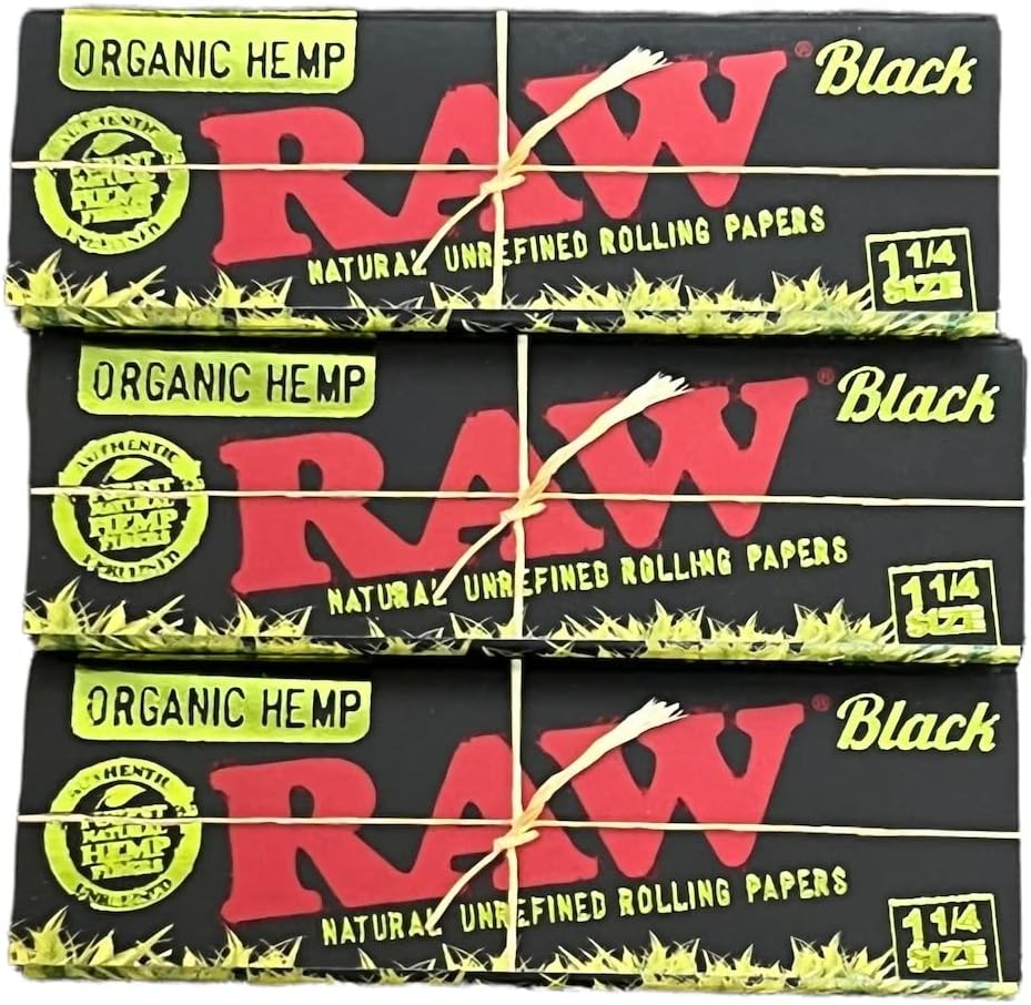 Papel de liar orgánico negro crudo tamaño 1 14, natural sin refinar + tarjeta RSV Scoop (3 paquetes)