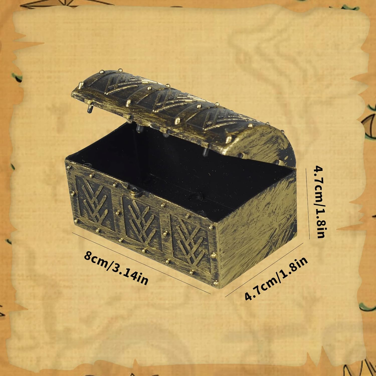 Caja de 8 cofres del tesoro pirata en miniatura, mini caja de almacenamiento de joyería pirata vintage, suministros para fiestas, tienda de