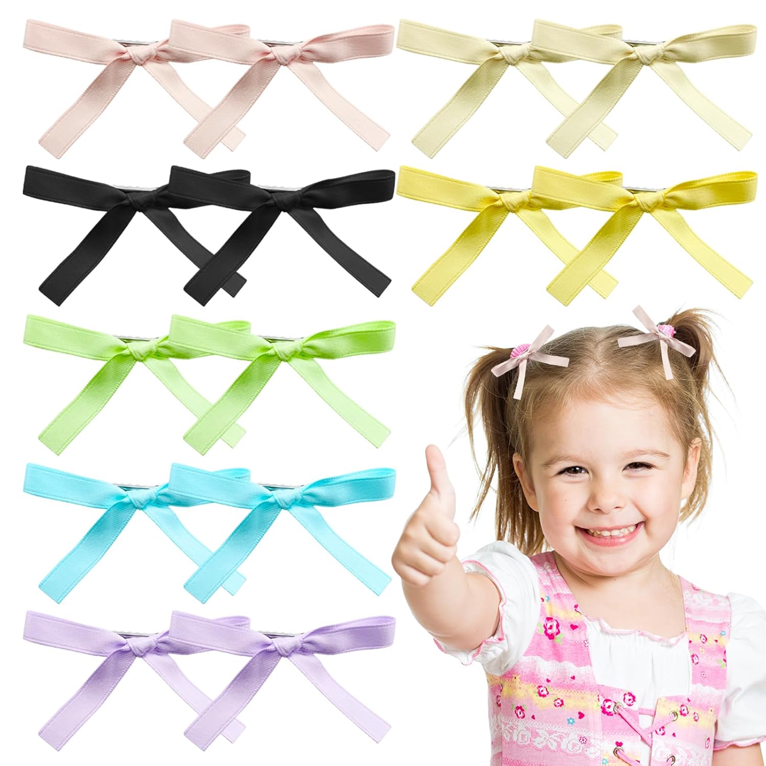 Paquete de 14 pinzas para el cabello con lazo para niñas, lindos pasadores de lazo, pinzas de pelo de cocodrilo, horquillas de moda con lazo,