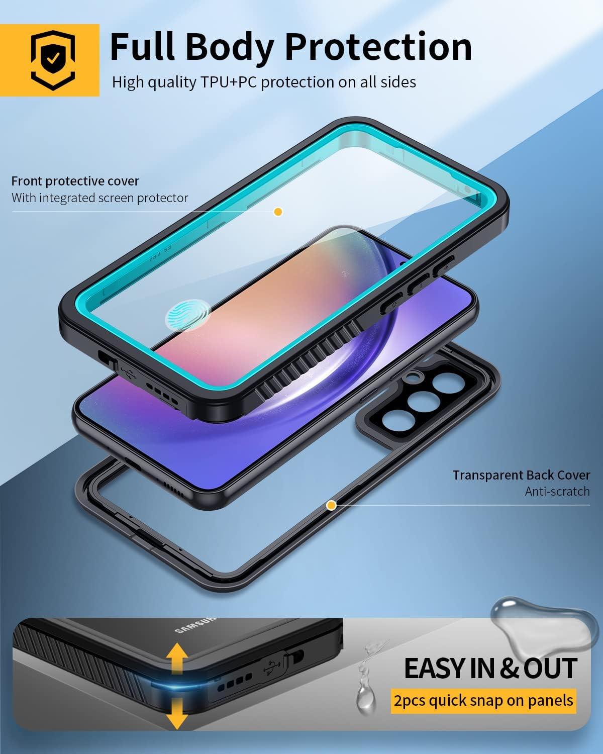 Lanhiem Funda para Samsung Galaxy A54 5G, IP68 impermeable a prueba de polvo con protector de pantalla integrado, resistente a prueba de golpes,