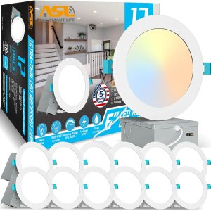 Allsmartlife 12-Pack 6 Inch LED Recessed Light, 5CCT 2700K-3000K-3500K-4000K-5000K 14W150W 1200LM Dimmable Ultra-Thin Canless LED Recessed Lighting, Allsmartlife 12-Pack 6 Inch LED Recessed Light, 5CCT 2700K-3000K-3500K-4000K-5000K 14W150W 1200LM Dimmable Ultra-Thin Canless LED Recessed Lighting,