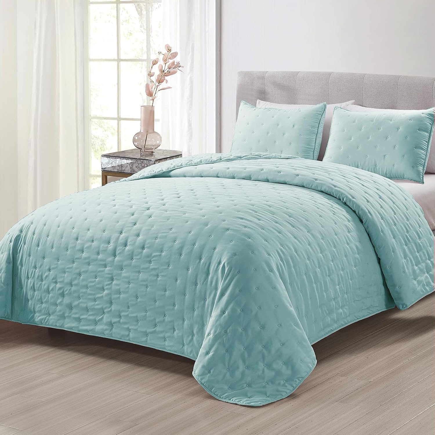 Mocaletto Juego de edredones reversibles tamaño King, edredón azul de 3 piezas con fundas de almohada, colcha de microfibra con patrón de puntos,