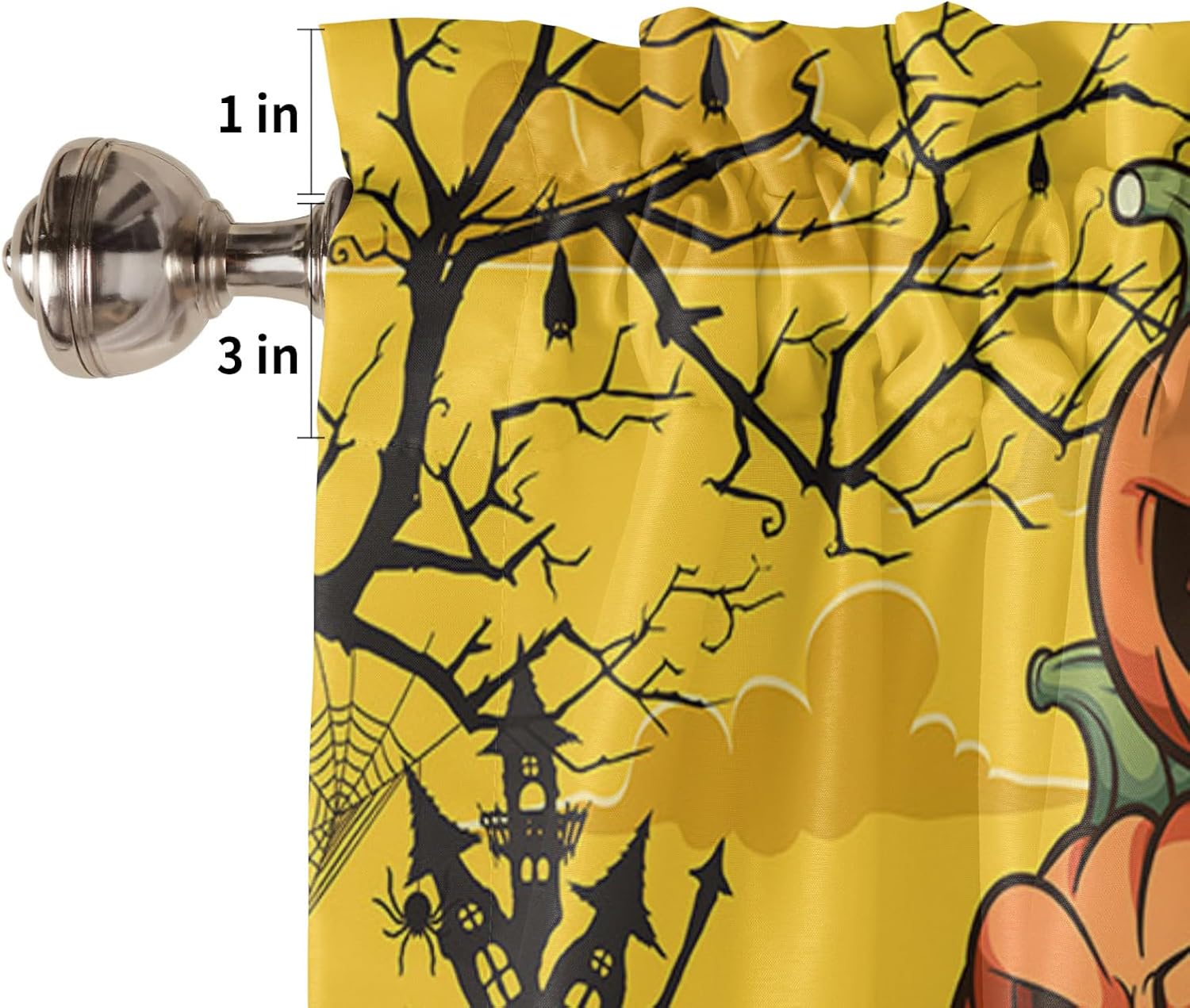 Window Valance Curtain for Kitchen, Halloween Pumpkin Bat Branch Castle Moon 42″x12″ Rod Pocket Window Treatment Valance Privacy Toppers Drape for