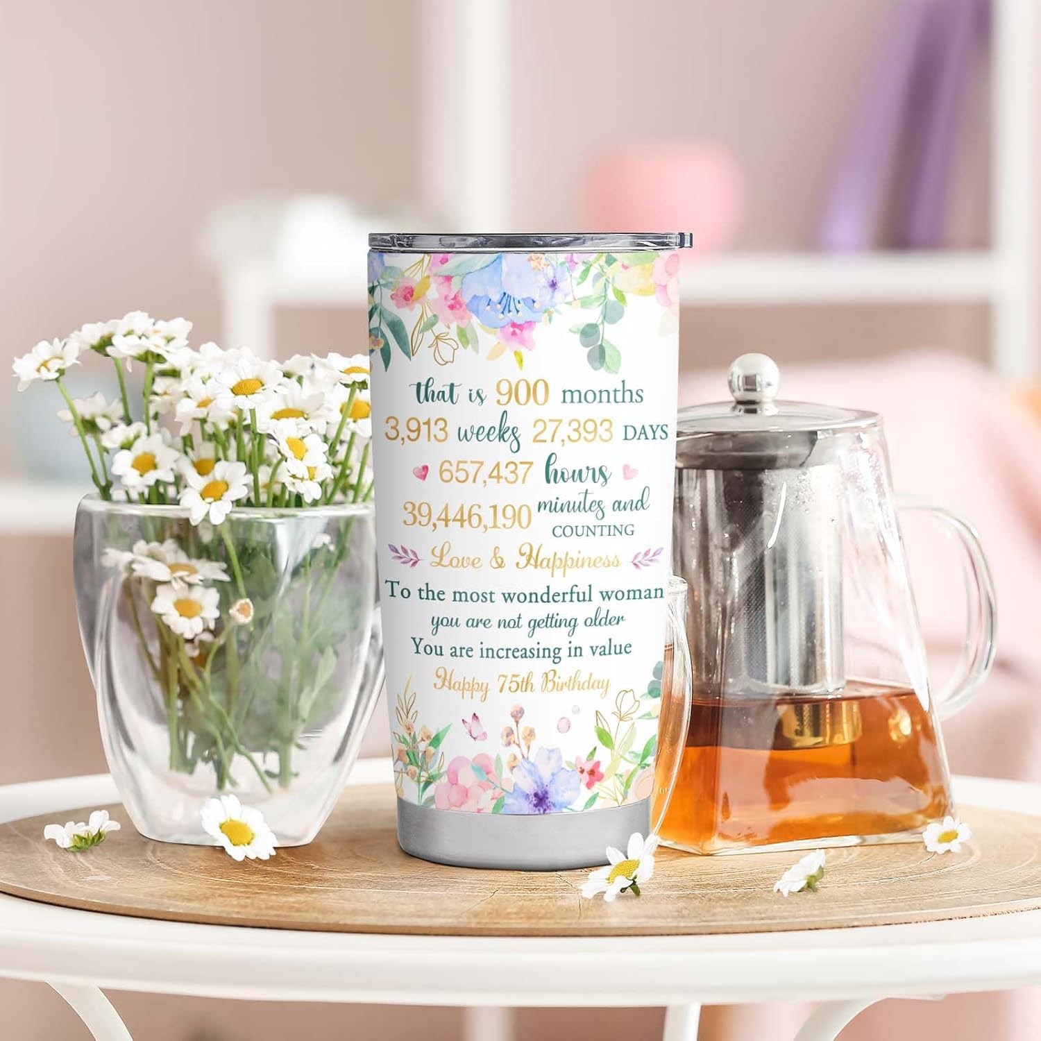 Regalos de cumpleaños 75 para mujeres, ideas de regalo de vaso de cumpleaños de 75 años, regalo de feliz cumpleaños de 75 años para mamá, abuela,