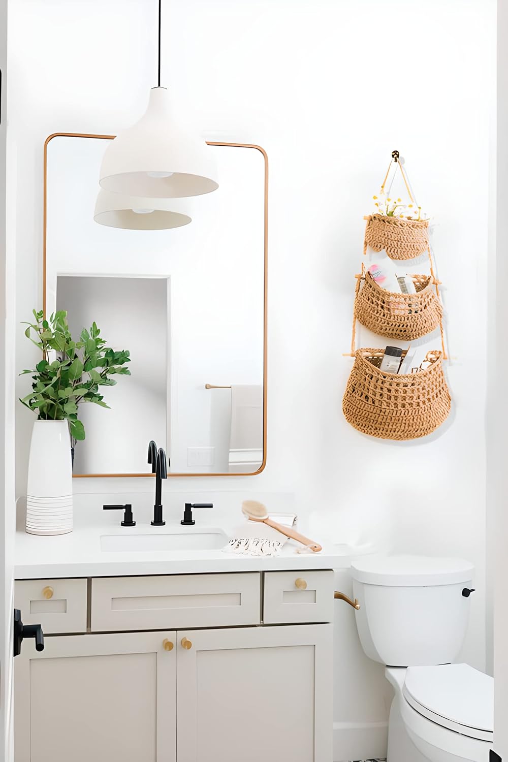 Cesta colgante de frutas, cesta colgante de pared de yute tejida de 3 niveles para organizar, cesta colgante de productos para almacenamiento de