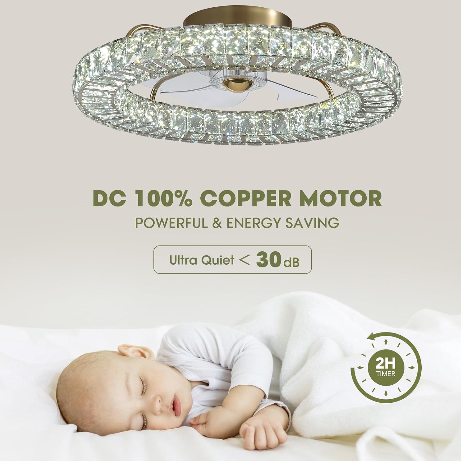 LUDOMIDE Ventilador de techo de montaje empotrado con luz, ventilador de techo moderno de 22 pulgadas con cambio de color inteligente de 4 luces,