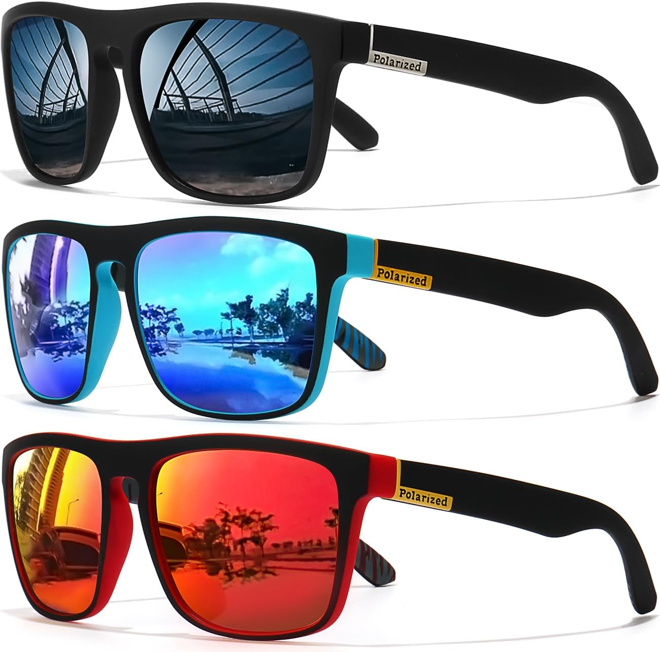 Lentes de sol polarizados para hombres y mujeres, para conducir, deportes, senderismo, gafas de sol, montura cuadrada clásica, protección UV400
