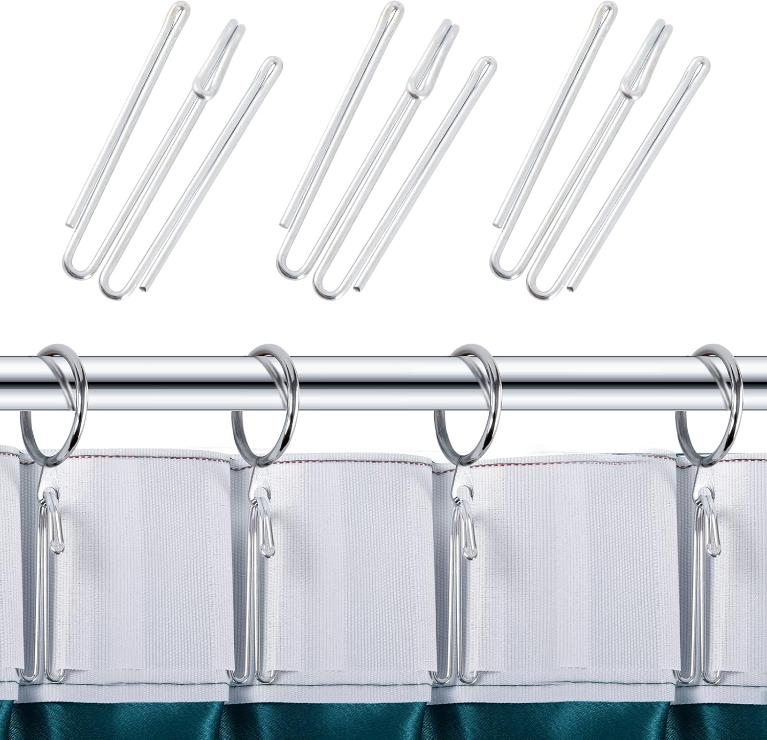 Ganchos de metal para cortinas, pasadores de cinta plisados, resistentes ganchos profundos (paquete de 20)