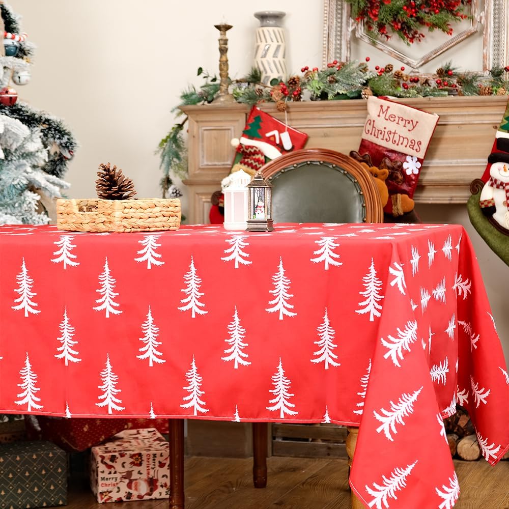 ARKENY ATC475-84 – Mantel de Navidad rectangular de 60 x 84 pulgadas, diseño de árboles de Navidad, decoración de festividades, para interiores y