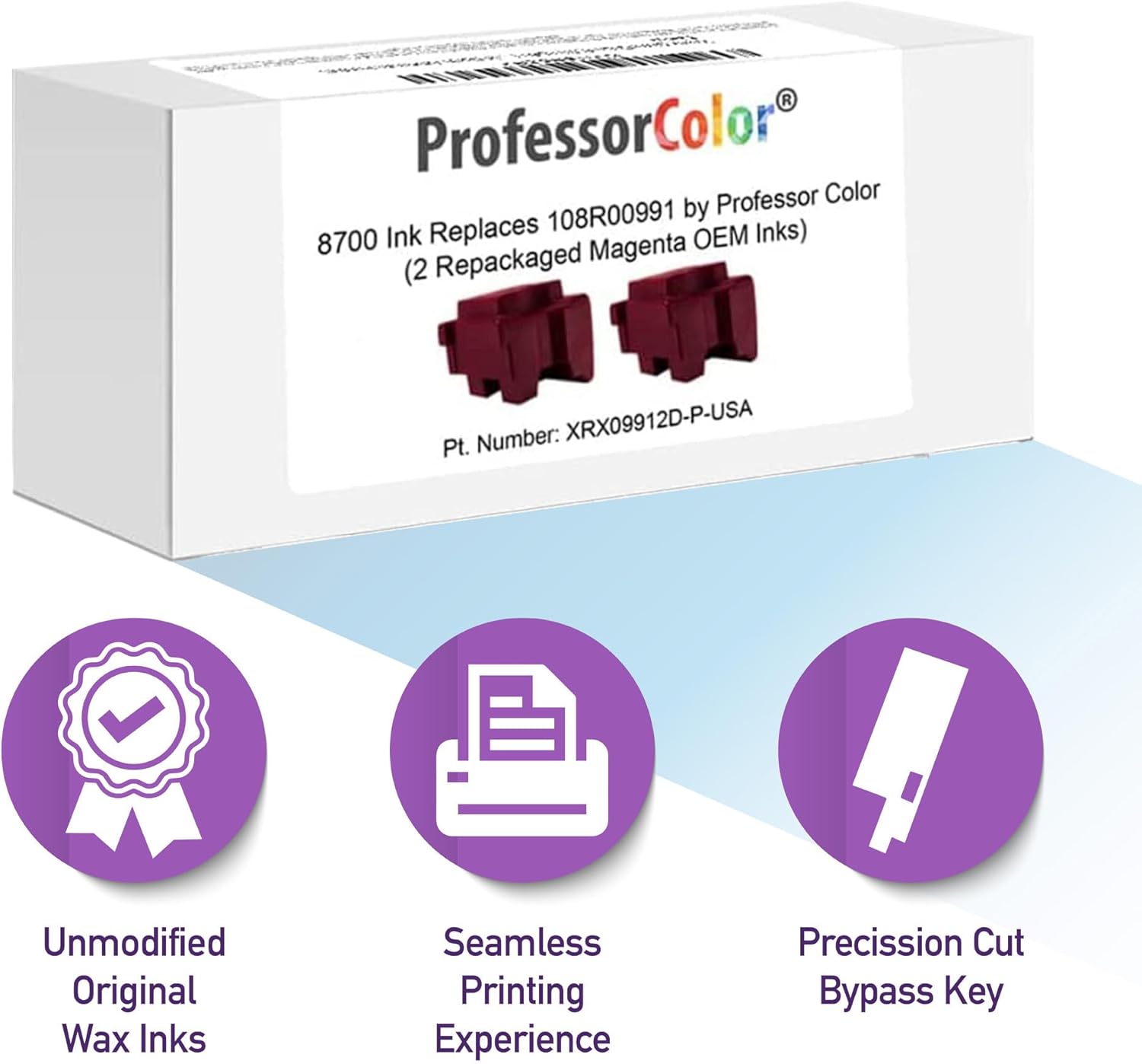 Professor Color Colorqube 8700 – Tinta que reemplaza 108R00991 (2 tintas magenta OEM reempaquetadas), el paquete incluye llave de derivación para su