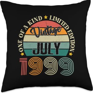 25 Year Old Vintage July 1999 25th Birthday Retro Throw Pillow, 18×18, Multicolor 25 Year Old Vintage July 1999 25th Birthday Retro Throw Pillow, 18×18, Multicolor