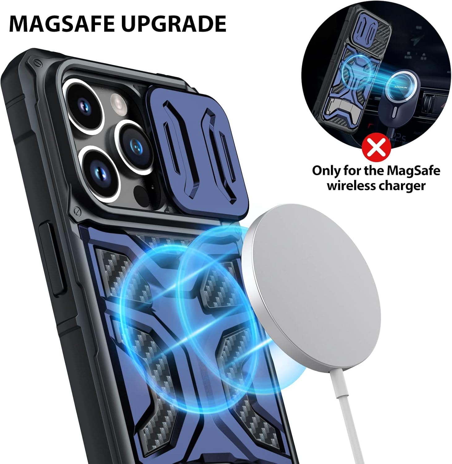 Nillkin Funda para iPhone 14 Pro con soporte invisible compatible con MagSafe Funda para cámara deslizante, protección contra caídas de grado
