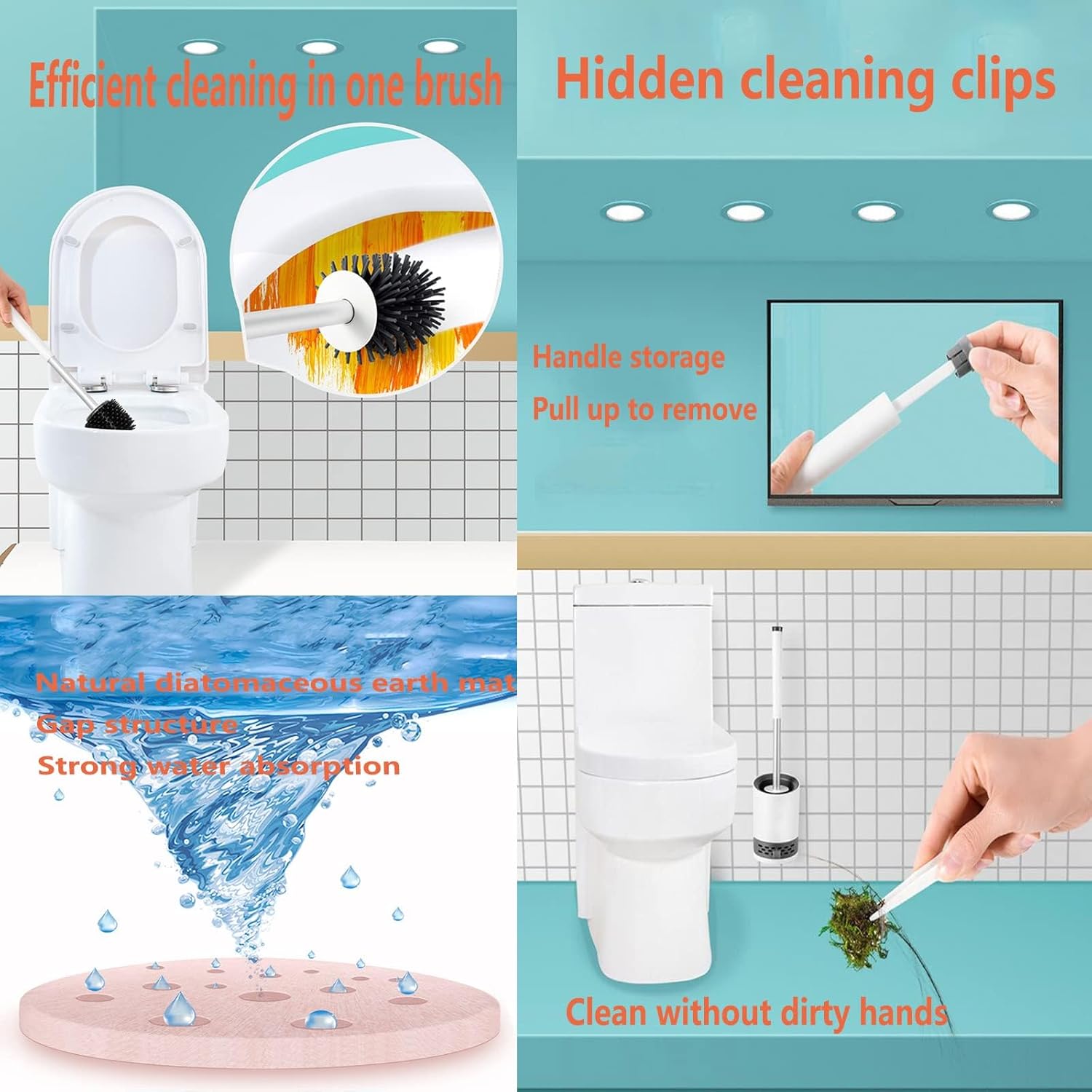 Escobilla de inodoro de acero inoxidable para inodoro, juego de cepillo de mango largo y soporte para baño con tapetes, accesorios de limpieza