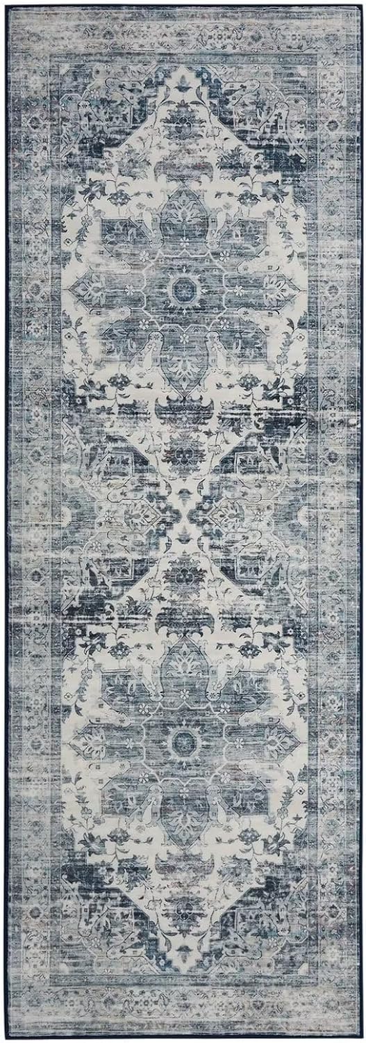 Alfombra de área de 2 x 6 pies, tribal, envejecida, para entrada, medallón vintage, alfombra para interiores, alfombra de pelo bajo, suave,