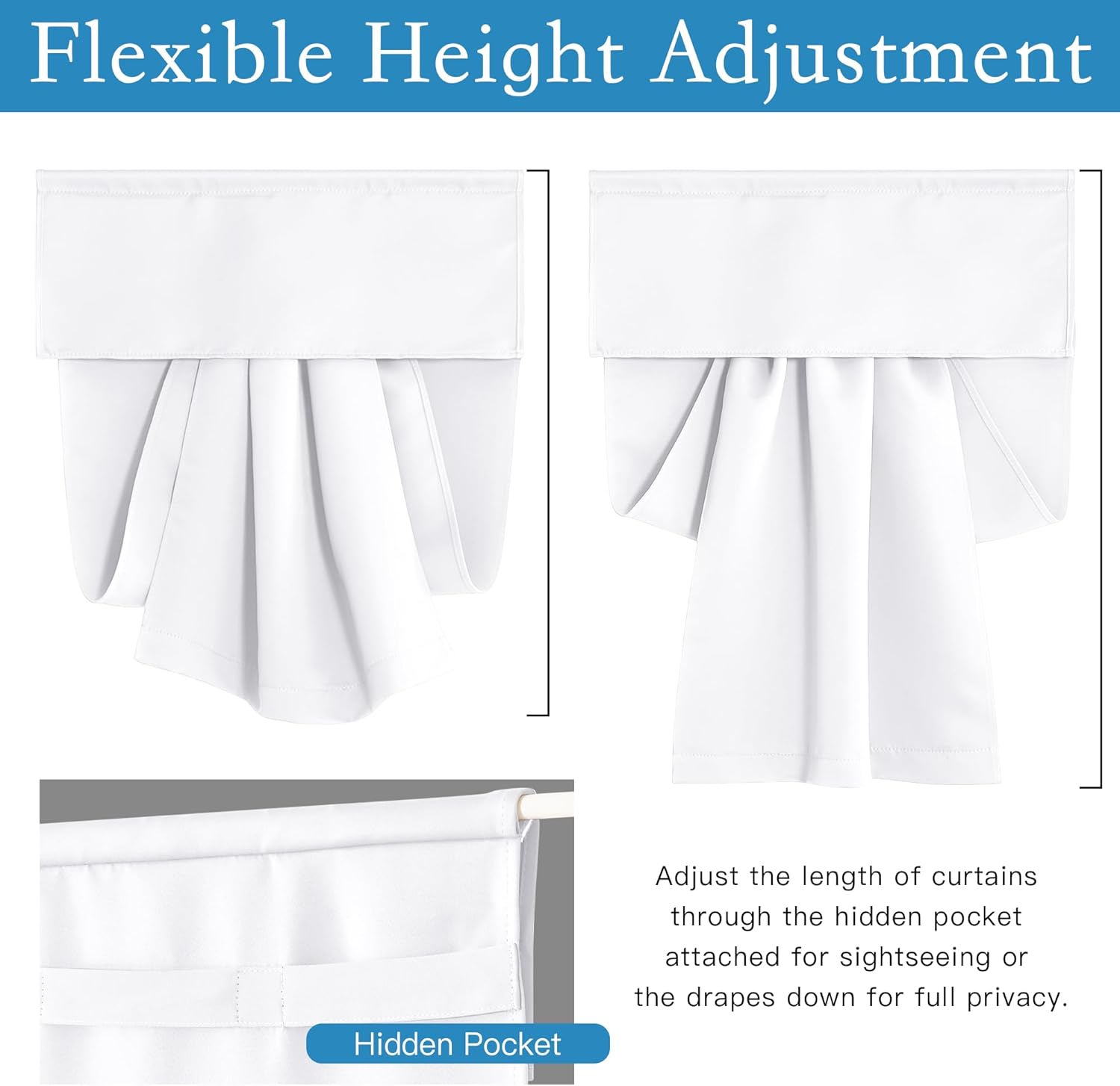 RYB HOME Tricia – Cortinas opacas para puerta, autoadhesivas, longitud ajustable, cortinas de puerta francesa, aislamiento de privacidad, persianas