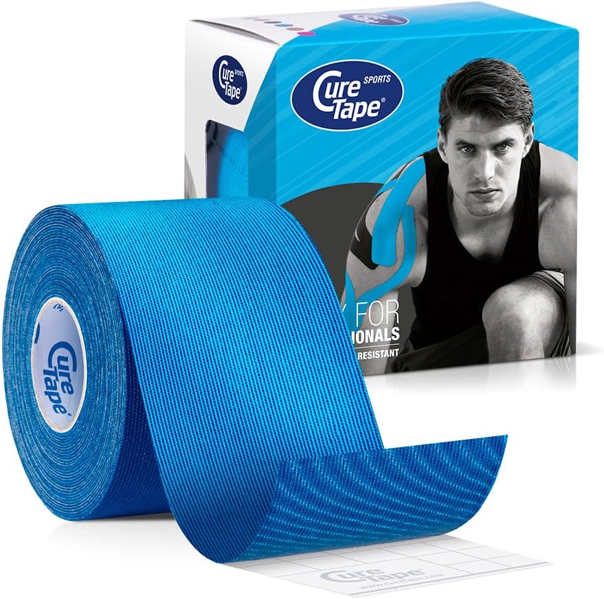 CureTape Cinta de kinesiología deportiva azul  Adhesión 30% más fuerte  Cinta K para condiciones extremas  Viscosa de secado rápido  Cinta muscular