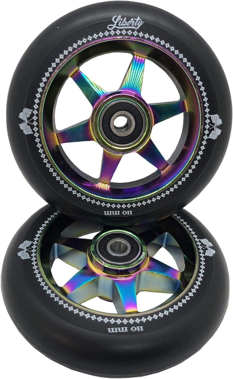 Liberty Pro Scooters – Ruedas de scooter Sixstar Pro Freestyle de 4.331 in (par) (Neo Cromo – Oil Slick)