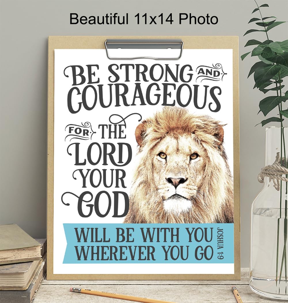 Bible Verse Christian Wall Decor 11×14 – Lion Scripture Decor – Motivational, Sayings, Inspirational Quotes – Religious Art – Christian Wall Art for