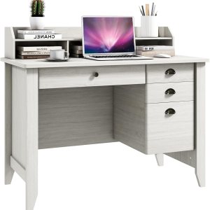 SILKYDRY Escritorio para computadora con 4 cajones de almacenamiento y gabinete, escritorio vintage de 48 pulgadas con cajón de archivos y soporte SILKYDRY Escritorio para computadora con 4 cajones de almacenamiento y gabinete, escritorio vintage de 48 pulgadas con cajón de archivos y soporte