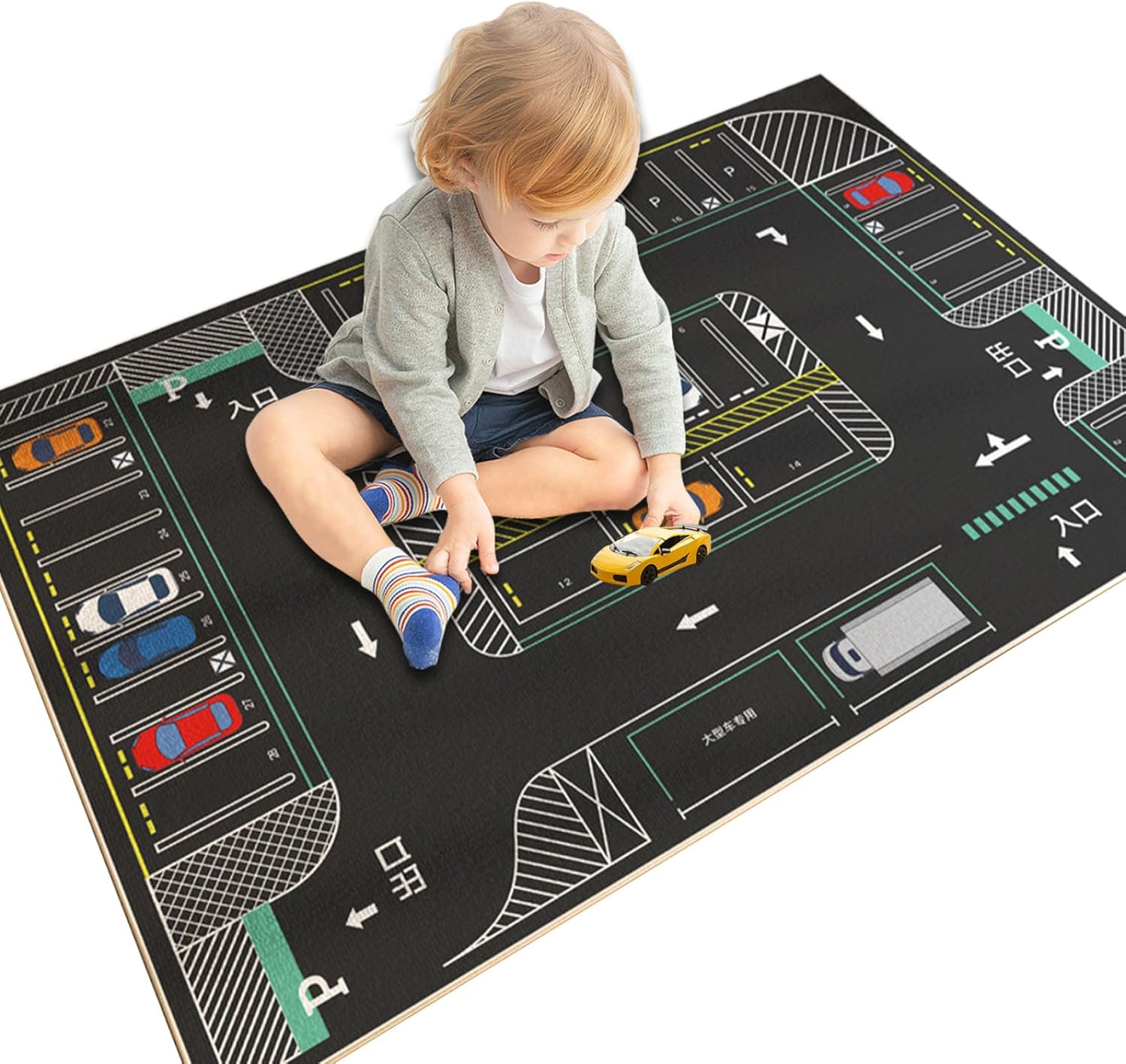 Alfombra de juego para niños, alfombras de coche para automóviles de juguete para niños, 32 x 47 pulgadas, alfombra de juego suave y absorbente para