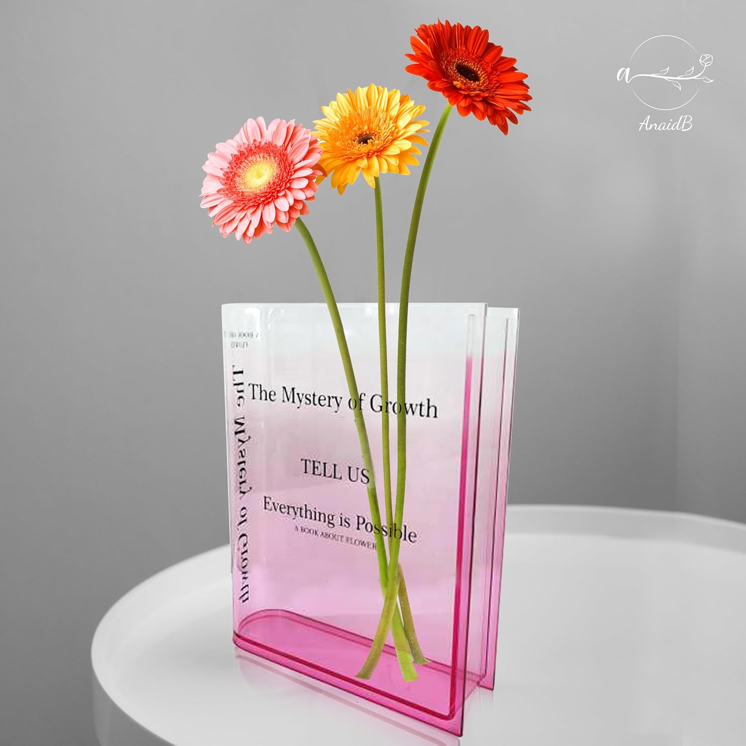AnaidB Florero de libro para flores, jarrón de acrílico para flores, jarrones de libros, jarrón transparente para libros, jarrón con forma de libro,