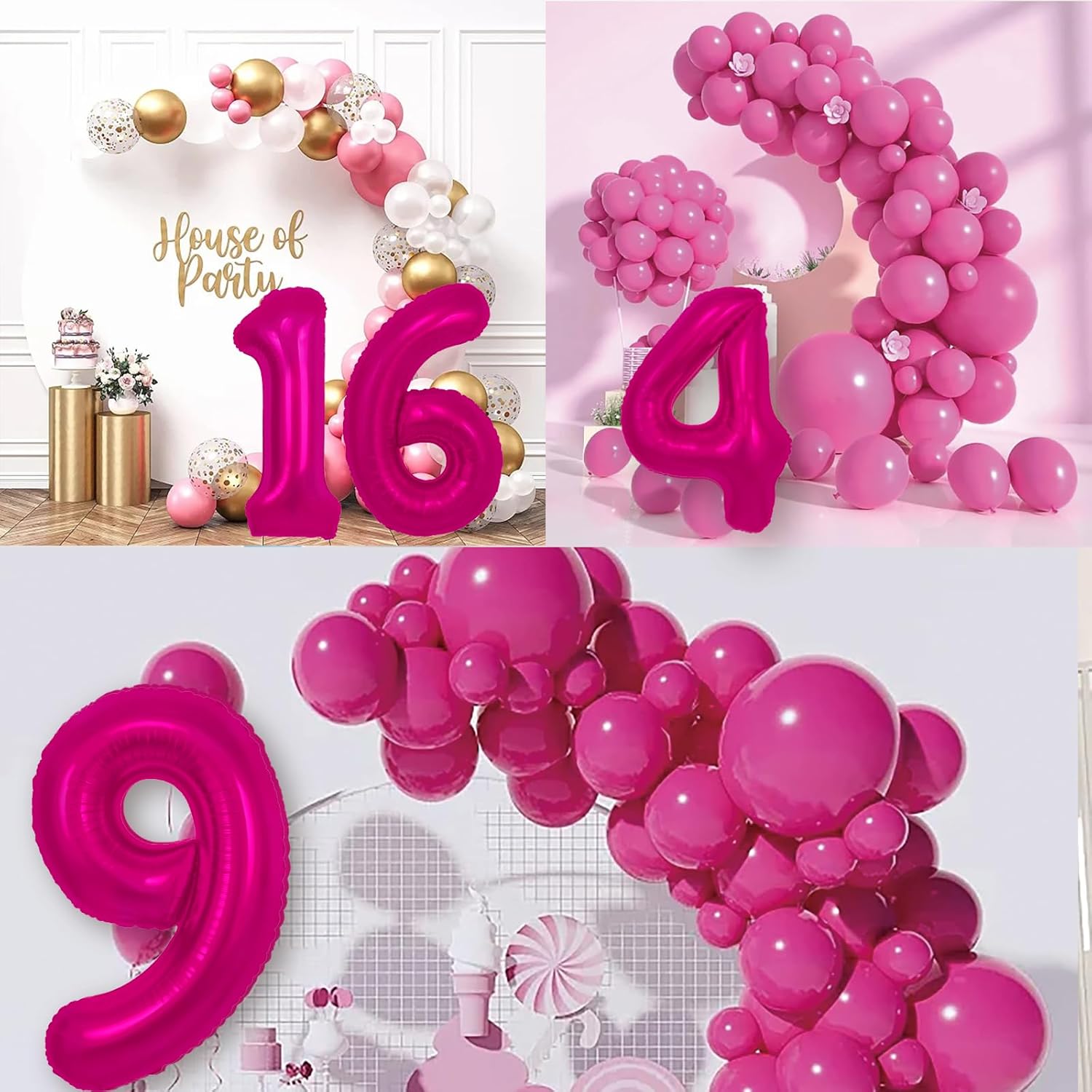 Globo rosa intenso del número 9 de 40 pulgadas, decoraciones de cumpleaños de 9 años, globos rosados de nueve para decoraciones de cumpleaños de 9