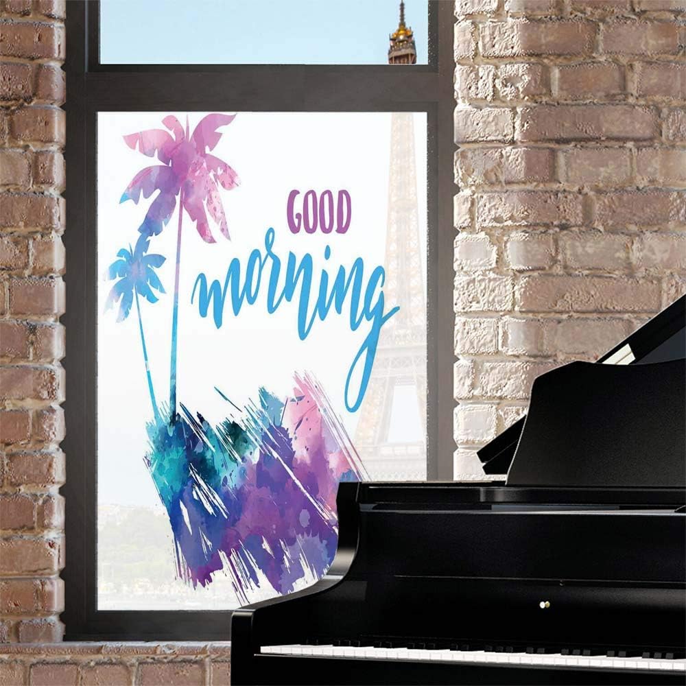 Película decorativa para ventana con texto en inglés “Saying Window”, decoración del hogar, palmeras tropicales hawaianas, diseño de acuarela y