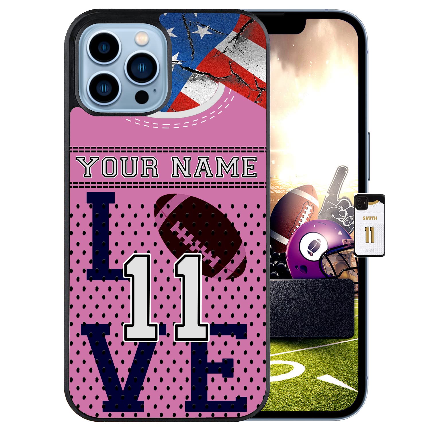 Personalized Name Number Custom American Football Jersey America Flag Design Rubber Cover Phone Case for Samsung Galaxy A53