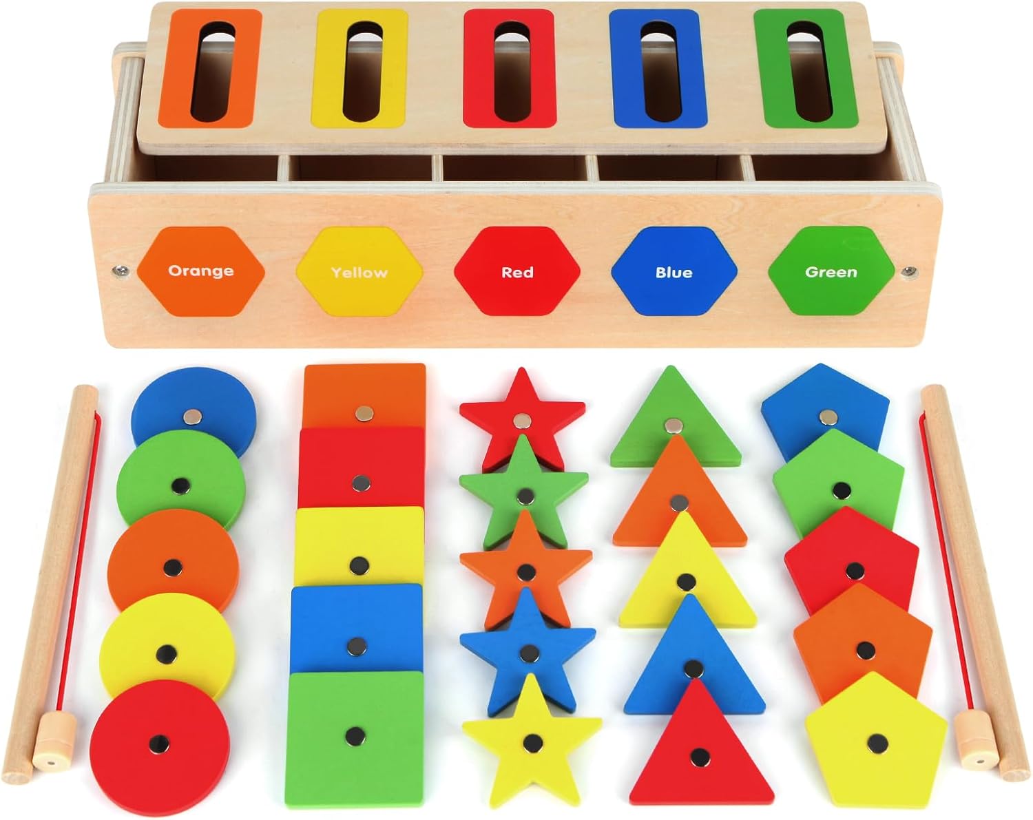 Montessori Toys – Caja de clasificación de formas de color de madera para niños pequeños de 1 a 3, bloques geométricos a juego para aprendizaje