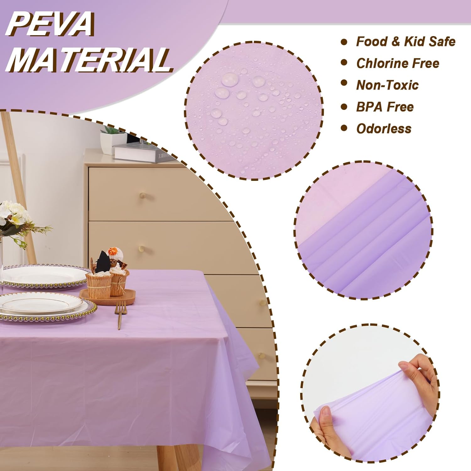 Fixwal Paquete de 3 manteles de plástico desechables color lavanda, de 54 x 108 pulgadas, manteles rectangulares de plástico de alta calidad para