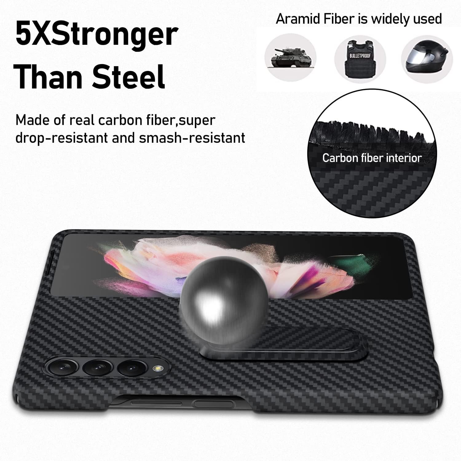 CENMASO – Funda con función atril para Galaxy Z Fold 3, compatible con carga inalámbrica Funda minimalista de fibra de aramida para Samsung Galaxy Z