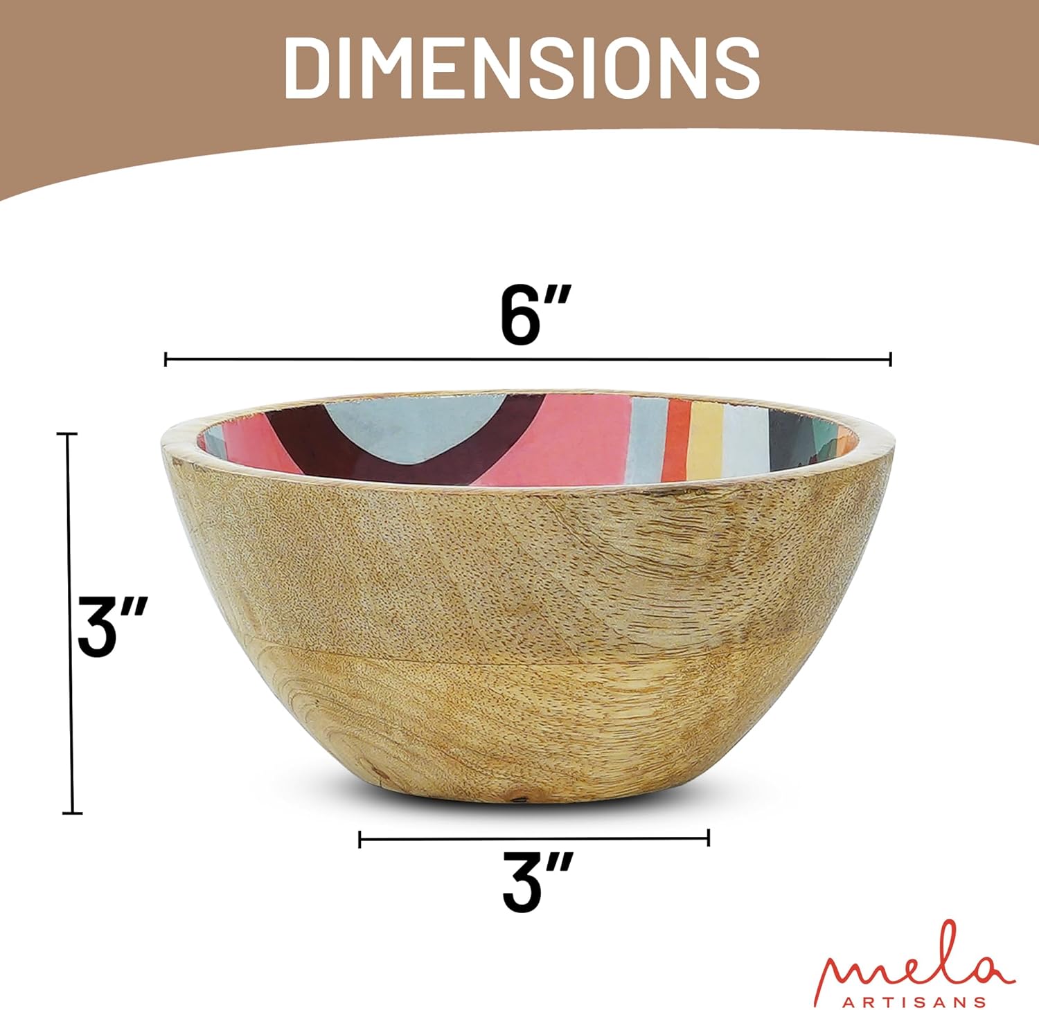 Mela Artisans Ensaladera pequeña de madera de 6 pulgadas, cuenco para servir frutas, cereales, aperitivos y mezcla, cuencos decorativos para cocina