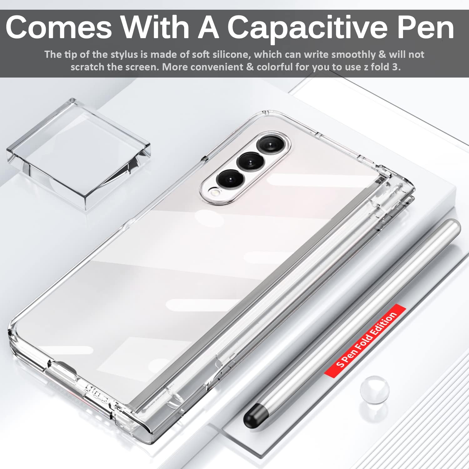 Miimall Funda para Samsung Galaxy Z Fold 3 con bolígrafo, Z Fold 3 con S Pen con soporte para bolígrafo + pantalla de vidrio templado + cubierta de